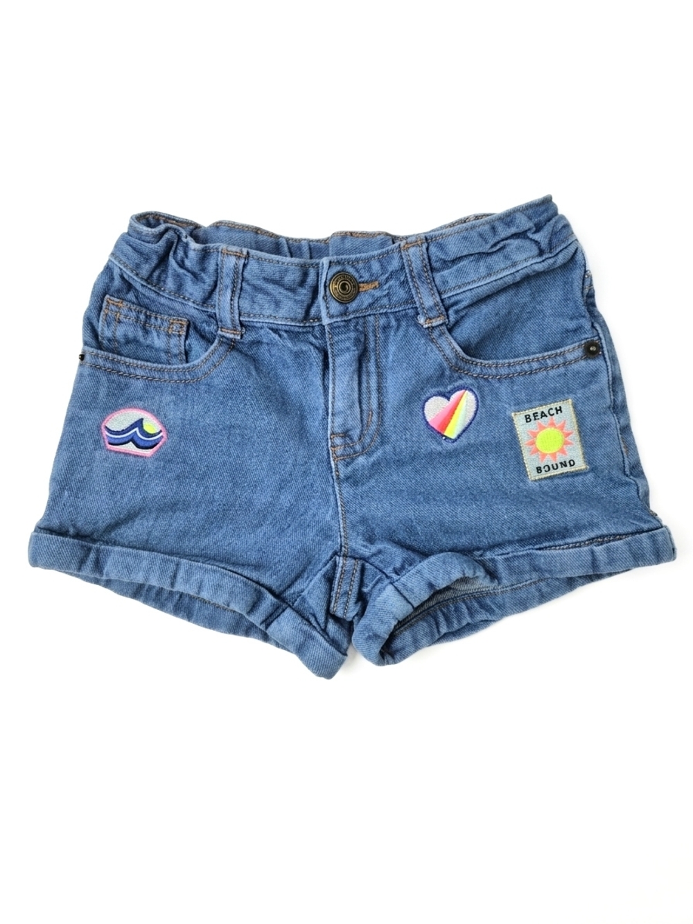 Crazy 8 Girls Size 6 Embroidered Denim Shorts Beach Bound Rainbow Heart
